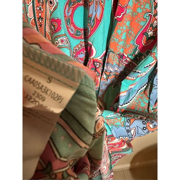 Cupshe Teal and Pink Paisley Bell Sleeve Dress Size Small New - Picture 6 of 7